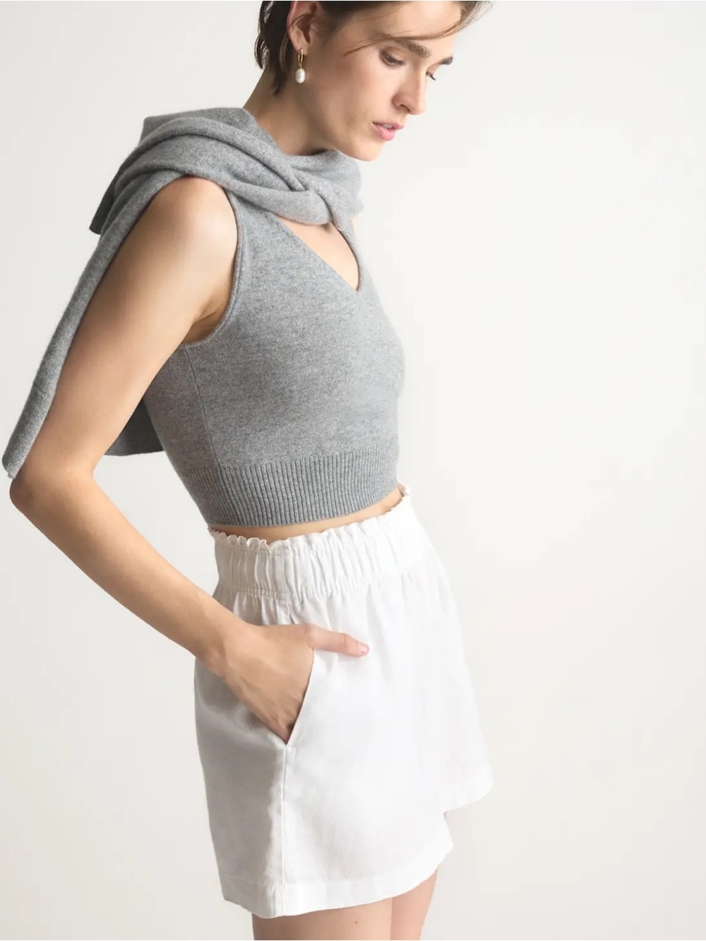 Quince 100% European Linen High Waisted Shorts White Size Large
